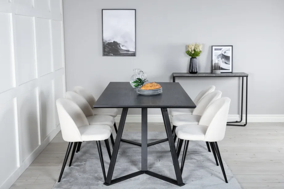 Ristkülikukujuline Marina söögilaud musta lauaplaadiga ja beežide bukleetoolidega (6 tk), GR20220 – 5