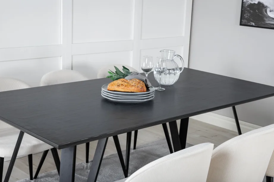 Ristkülikukujuline Marina söögilaud musta lauaplaadiga ja beežide bukleetoolidega (6 tk), GR20220 – 8