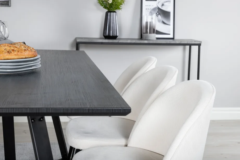 Ristkülikukujuline Marina söögilaud musta lauaplaadiga ja beežide bukleetoolidega (6 tk), GR20220 – 9