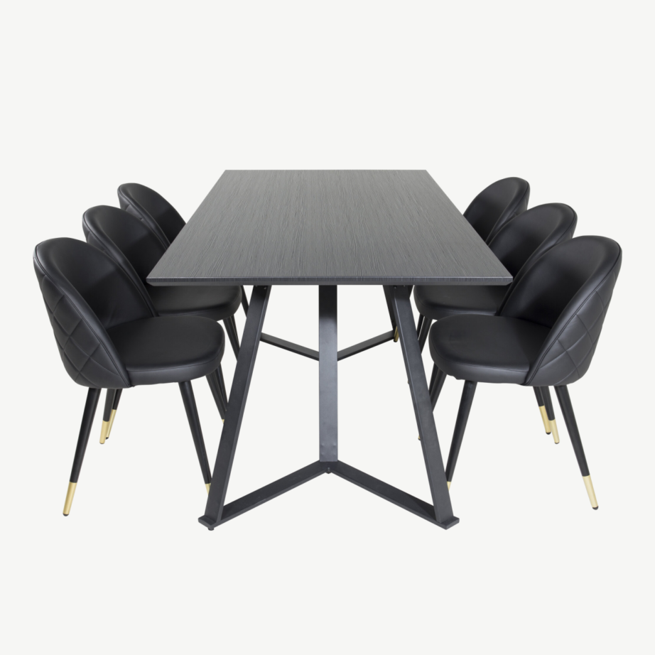 Ristkülikukujuline söögikomplekt Marina musta MDF-plaadiga ja mustade PU-kunstnahast toolidega (6 tk), GR20223 – 2