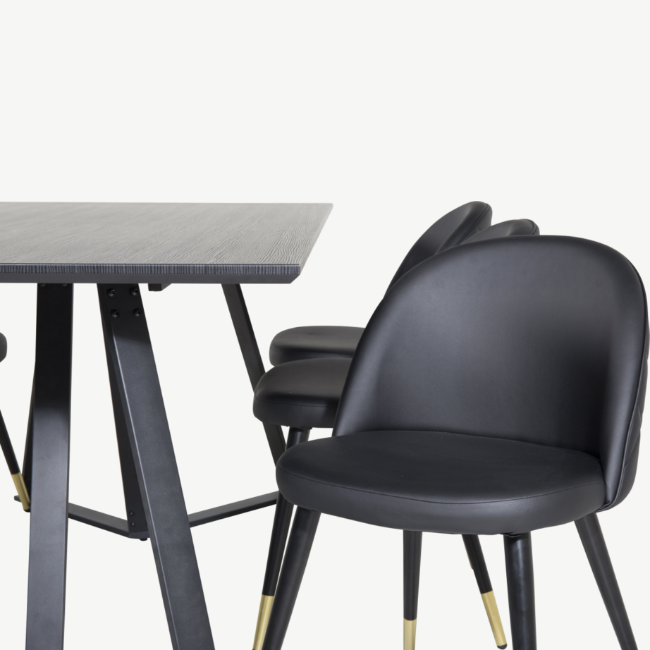 Ristkülikukujuline söögikomplekt Marina musta MDF-plaadiga ja mustade PU-kunstnahast toolidega (6 tk), GR20223 – 3