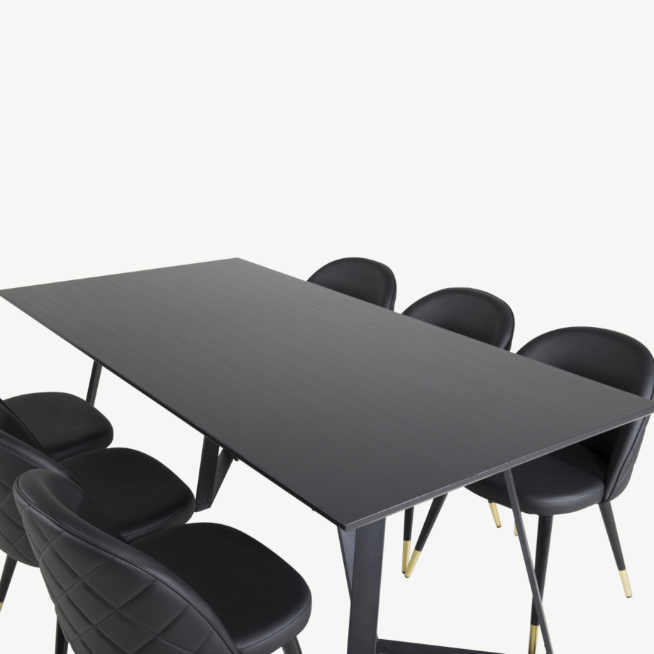 Ristkülikukujuline söögikomplekt Marina musta MDF-plaadiga ja mustade PU-kunstnahast toolidega (6 tk), GR20223 – 4