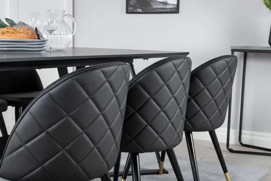 Ristkülikukujuline söögikomplekt Marina musta MDF-plaadiga ja mustade PU-kunstnahast toolidega (6 tk), GR20223 – 9