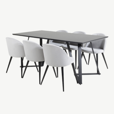 Kaasaegne söögilaud Marina, must MDF, ristkülikukujuline, metalljalgadel, GR20224