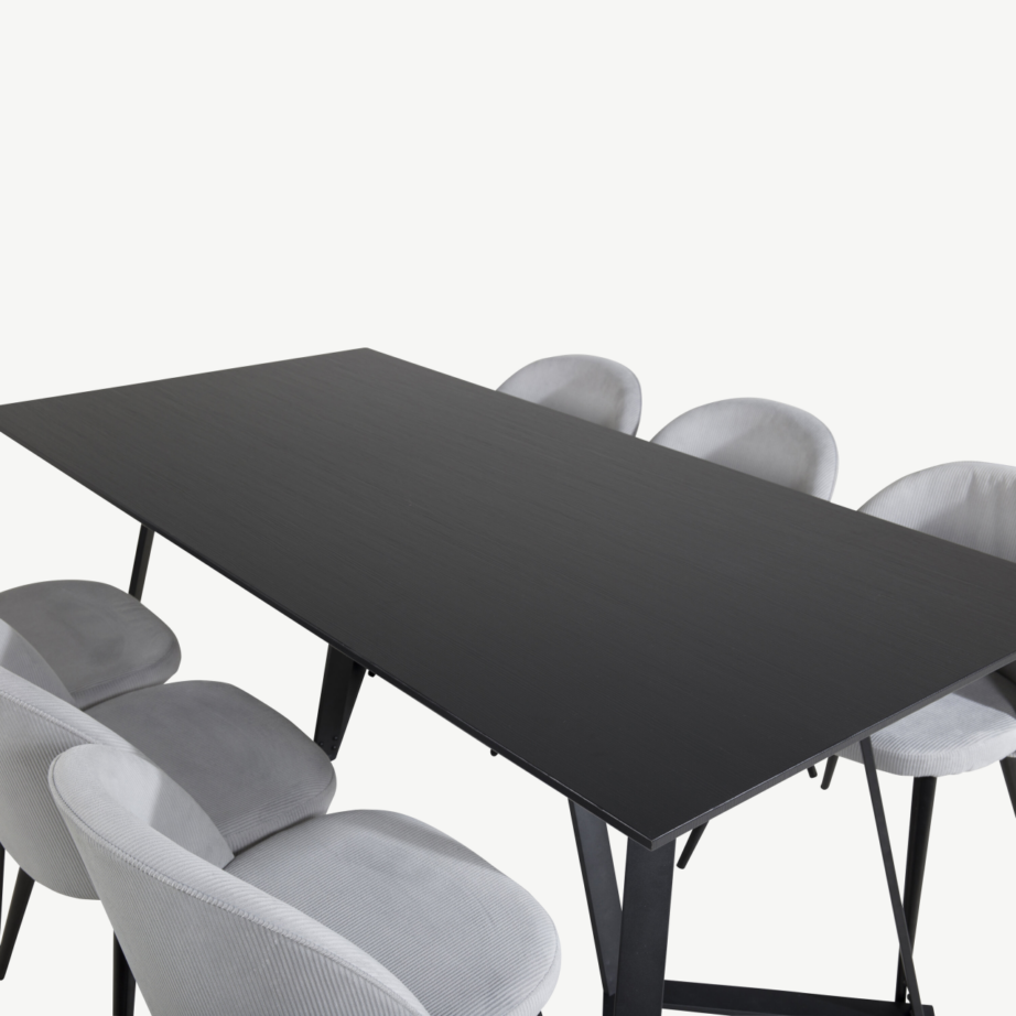 Kaasaegne söögilaud Marina, must MDF, ristkülikukujuline, metalljalgadel, GR20224 – 4