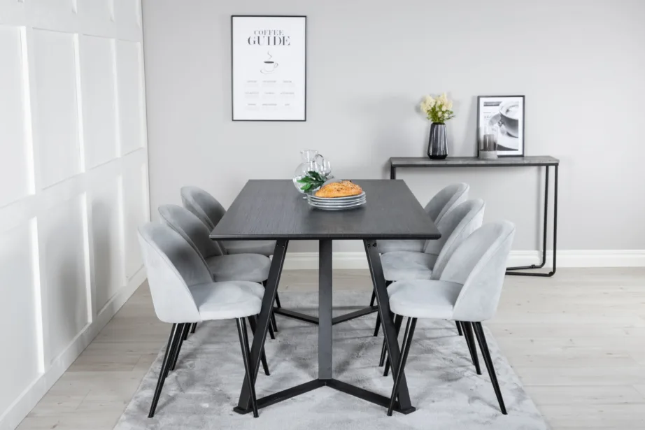 Kaasaegne söögilaud Marina, must MDF, ristkülikukujuline, metalljalgadel, GR20224 – 5