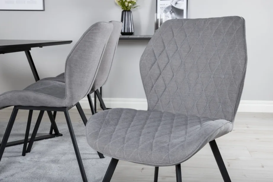 Marina ristkülikukujuline must söögilaua komplekt hallide tekstiiltoolidega, metallist jalgadel, GR20228 – 6