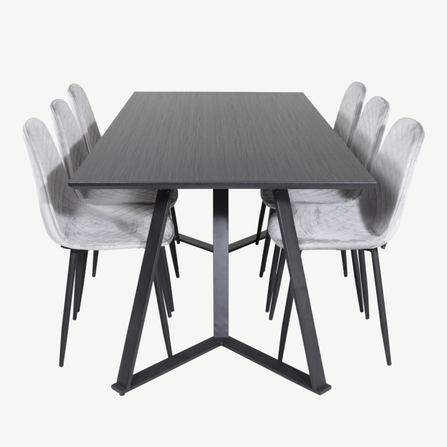 Marina ristkülikukujuline must söögilaud hallide samettoolidega, GR20230 – 2