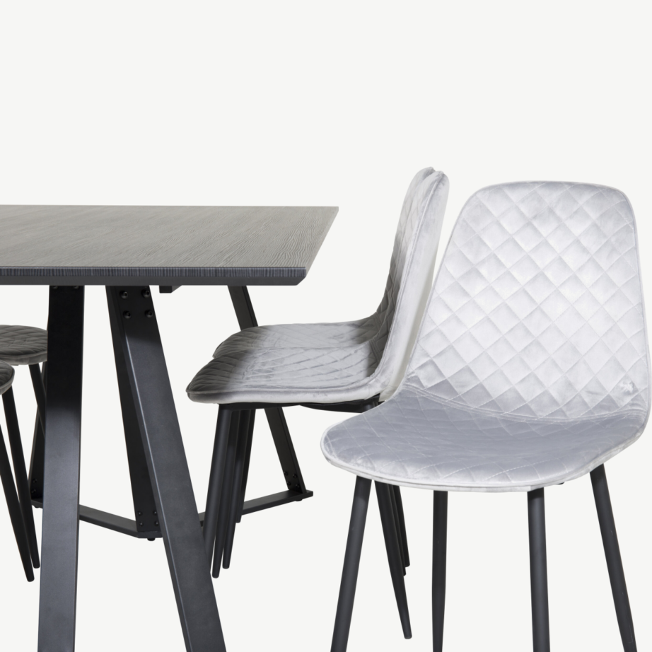 Marina ristkülikukujuline must söögilaud hallide samettoolidega, GR20230 – 3