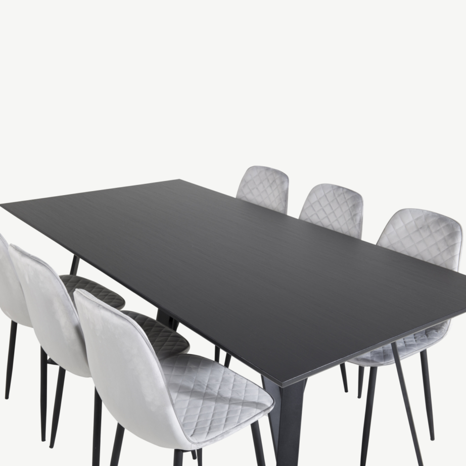 Marina ristkülikukujuline must söögilaud hallide samettoolidega, GR20230 – 4