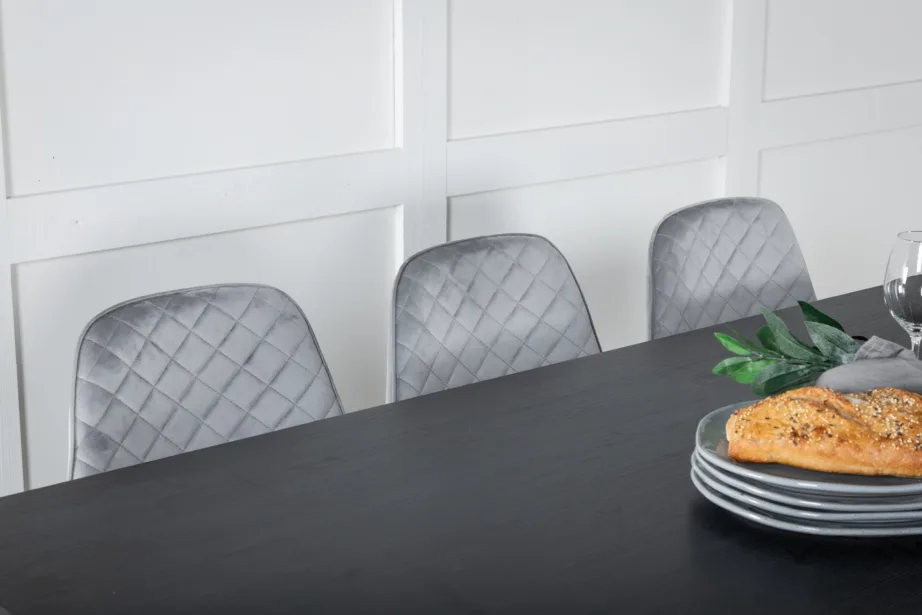 Marina ristkülikukujuline must söögilaud hallide samettoolidega, GR20230 – 9