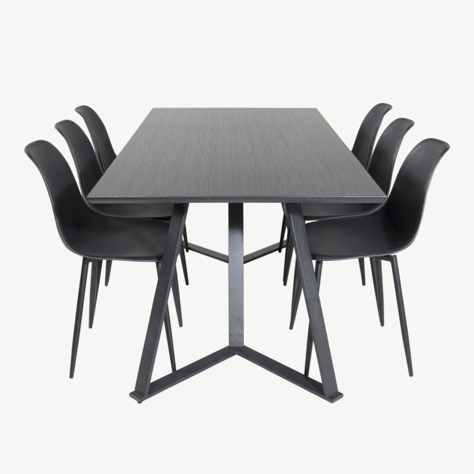 Marina ristkülikukujuline must söögilauakomplekt kuue Polar tooliga (MDF, teras), GR20231 – 2