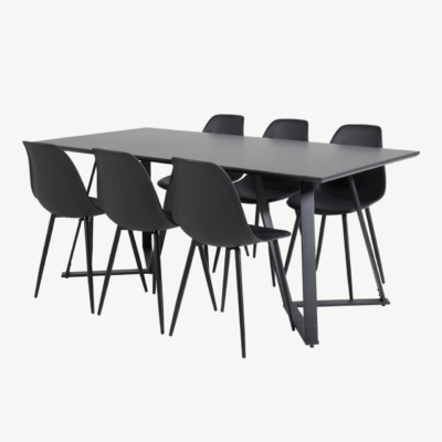 Marina ristkülikukujuline must söögilauakomplekt kuue Polar tooliga (MDF, teras) - GR20231