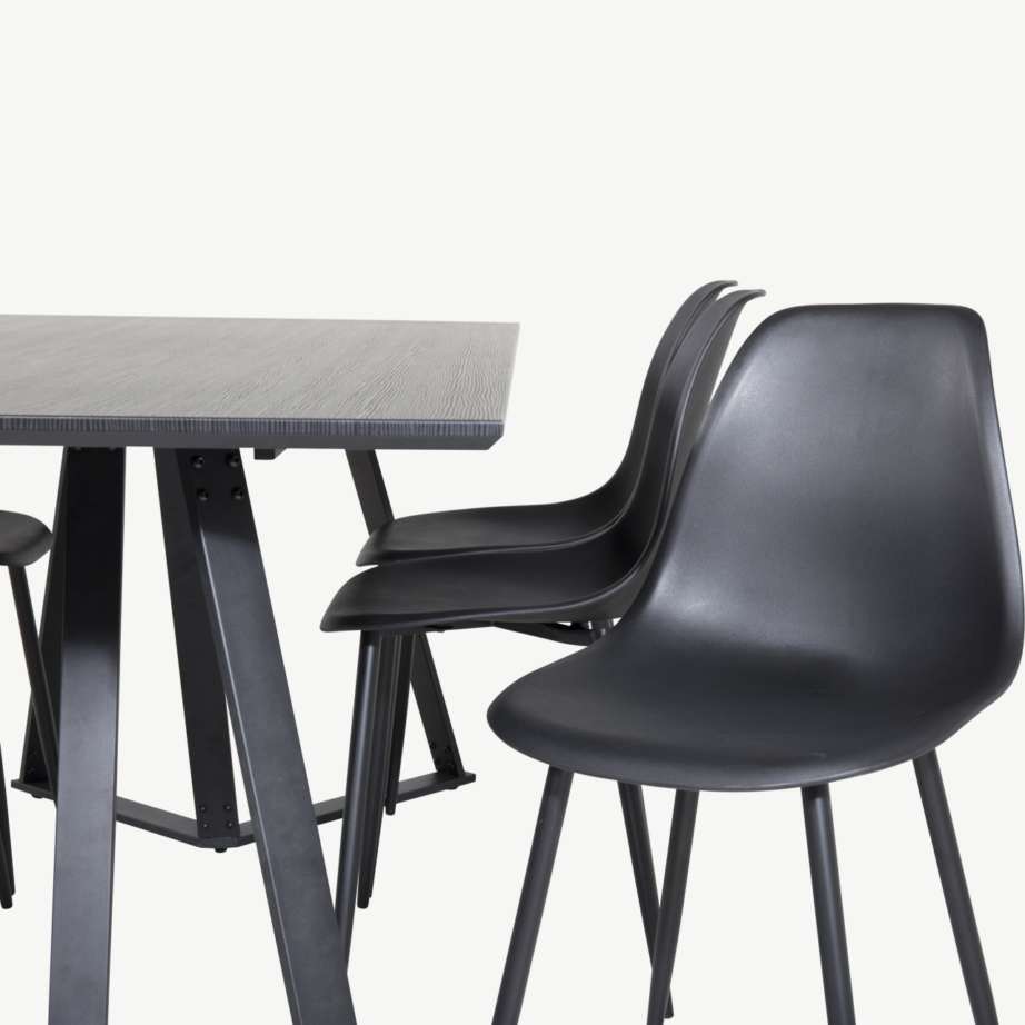 Marina ristkülikukujuline must söögilauakomplekt kuue Polar tooliga (MDF, teras), GR20231 – 3