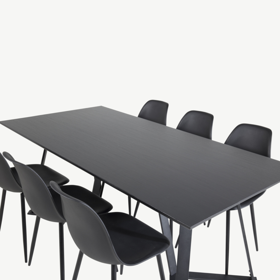 Marina ristkülikukujuline must söögilauakomplekt kuue Polar tooliga (MDF, teras), GR20231 – 4