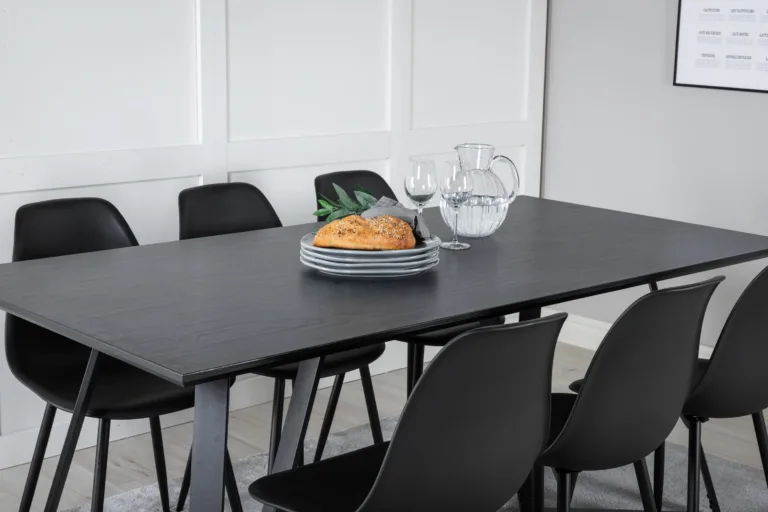 Marina ristkülikukujuline must söögilauakomplekt kuue Polar tooliga (MDF, teras) - GR20231