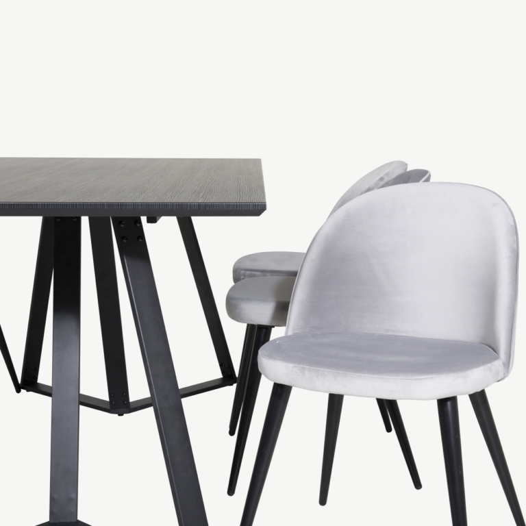 Marina söögitoa komplekt – must söögilaud velvetist helehallide toolidega - GR20233