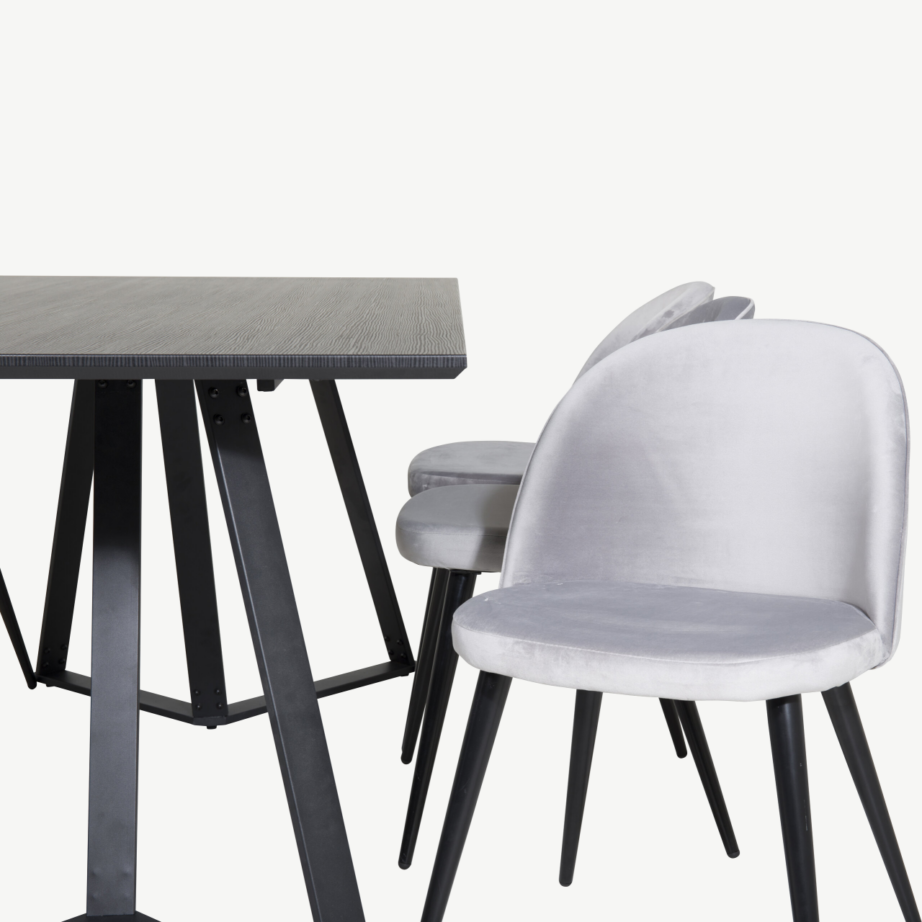 Marina söögitoa komplekt – must söögilaud velvetist helehallide toolidega, GR20233 – 3