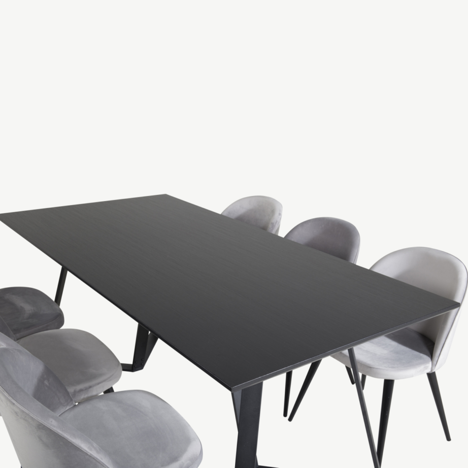 Marina söögitoa komplekt – must söögilaud velvetist helehallide toolidega, GR20233 – 4