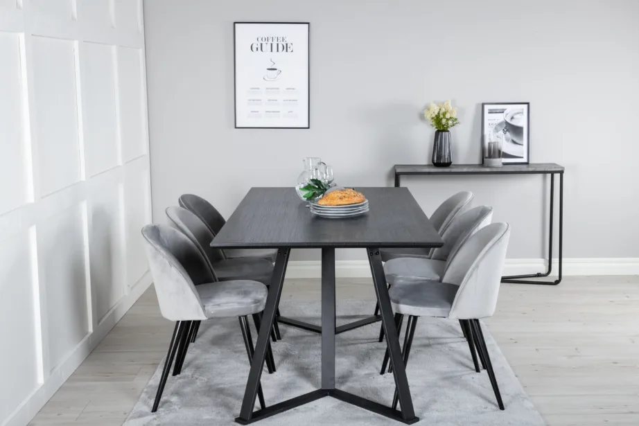 Marina söögitoa komplekt – must söögilaud velvetist helehallide toolidega, GR20233 – 5