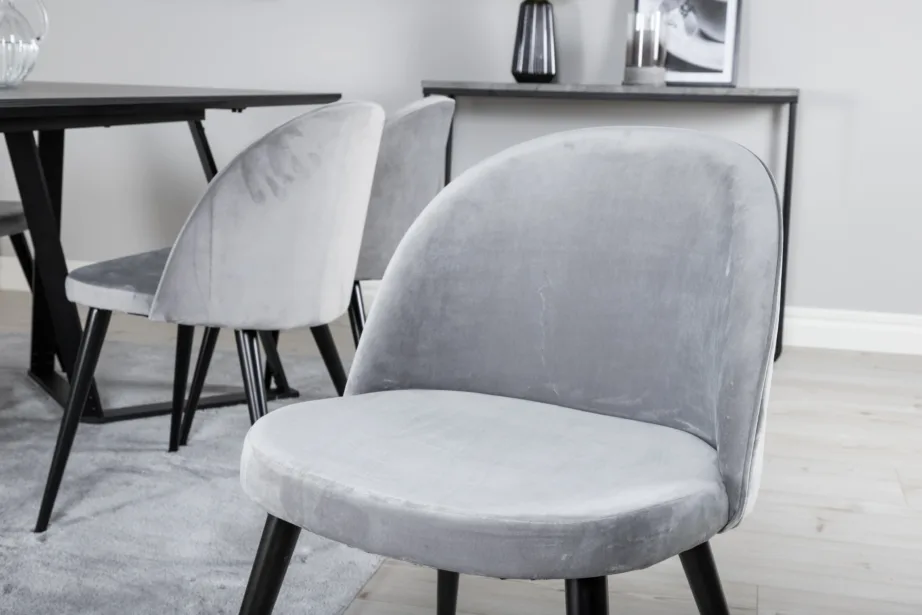 Marina söögitoa komplekt – must söögilaud velvetist helehallide toolidega, GR20233 – 7