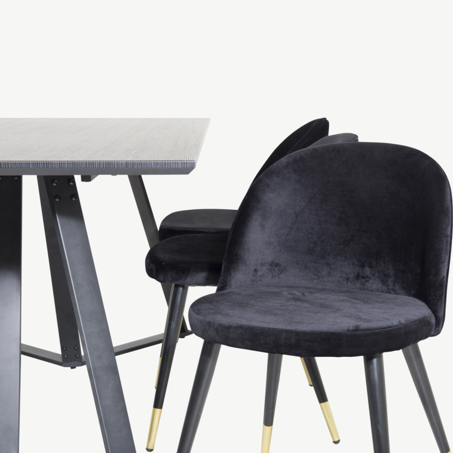 Mustast MDF-ist Marina söögilaud mustadel metalljalgadel ja sametist toolidega, GR20235 – 3