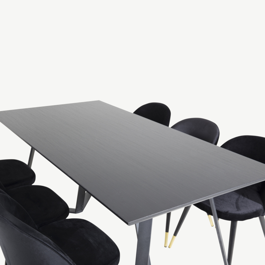 Mustast MDF-ist Marina söögilaud mustadel metalljalgadel ja sametist toolidega, GR20235 – 4