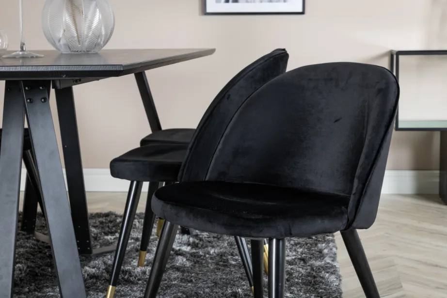 Mustast MDF-ist Marina söögilaud mustadel metalljalgadel ja sametist toolidega, GR20235 – 7