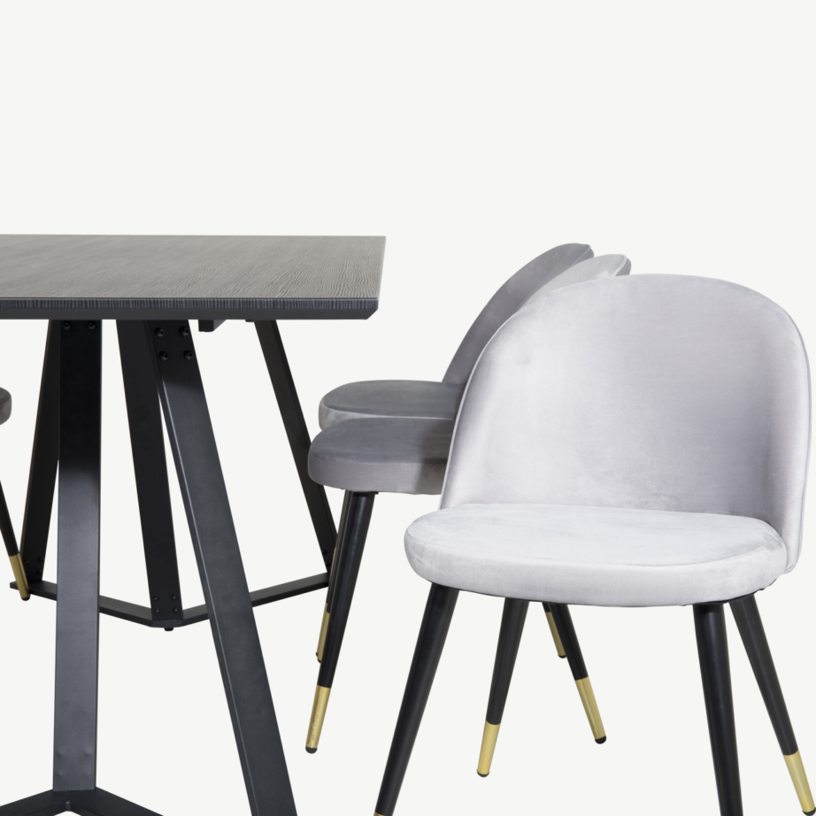 Ristkülikukujuline must söögilaua komplekt Marina ja 6 halli velvettooliga, GR20237 – 3