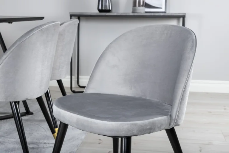 Ristkülikukujuline must söögilaua komplekt Marina ja 6 halli velvettooliga - GR20237