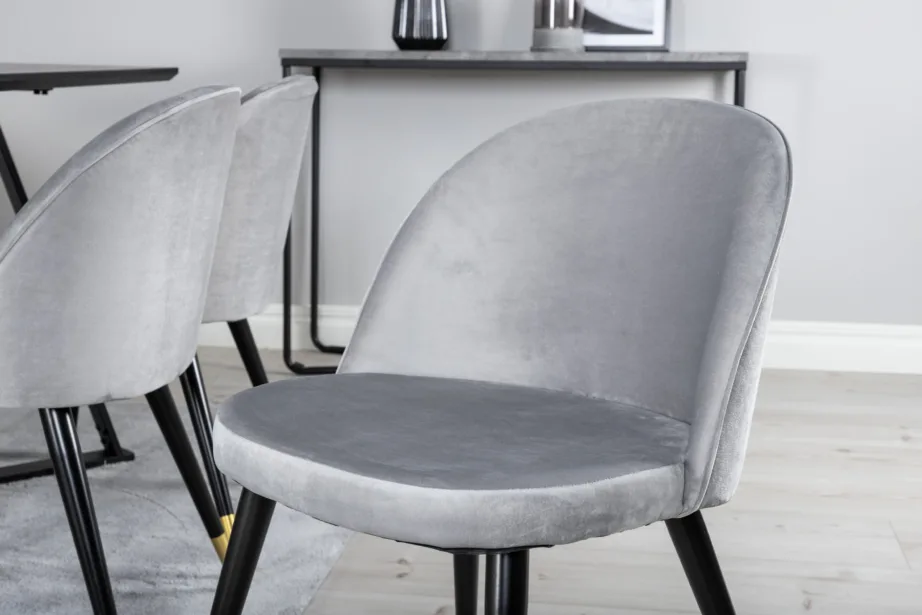 Ristkülikukujuline must söögilaua komplekt Marina ja 6 halli velvettooliga, GR20237 – 7