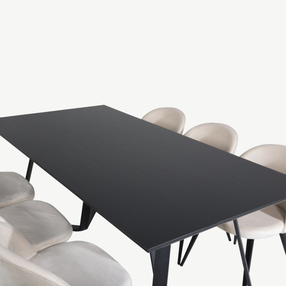 Ristkülikukujuline must söögilaua komplekt Marina beežide velvetkangast toolidega (6 tk), Venture Home, GR20238 – 4