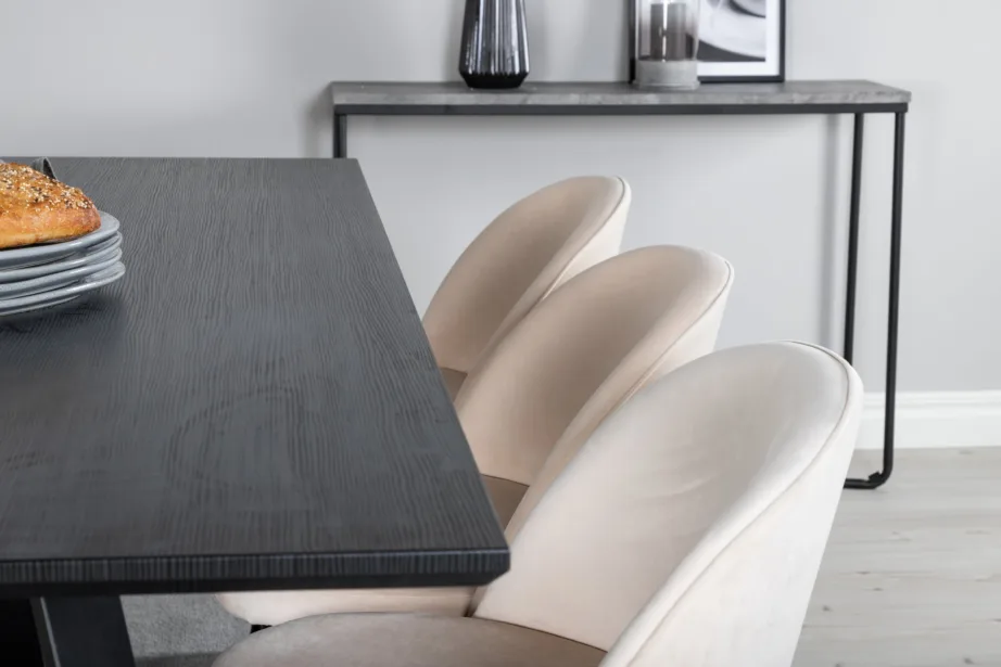 Ristkülikukujuline must söögilaua komplekt Marina beežide velvetkangast toolidega (6 tk), Venture Home, GR20238 – 9