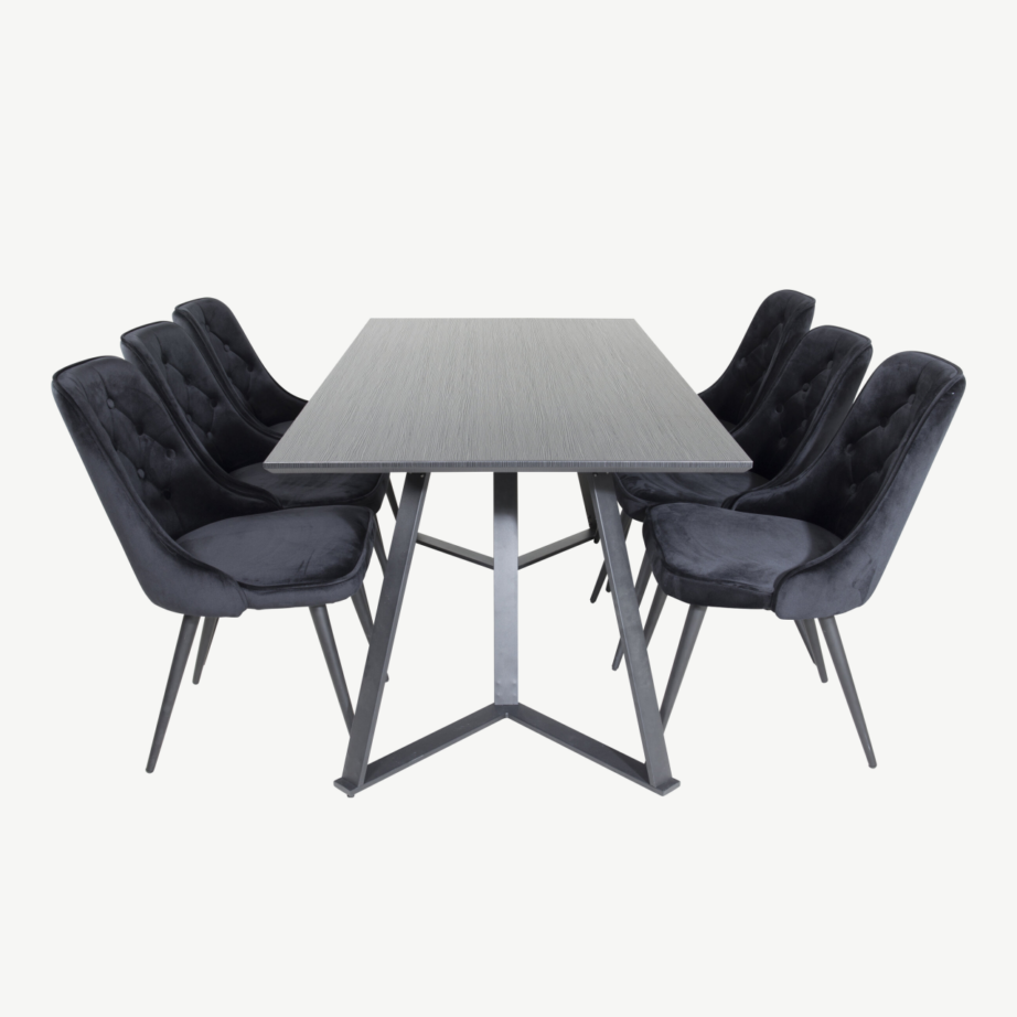 Marina musta lauaplaadiga ristkülikukujuline söögilauakomplekt musta velvetkangaga toolidega, GR20240 – 2