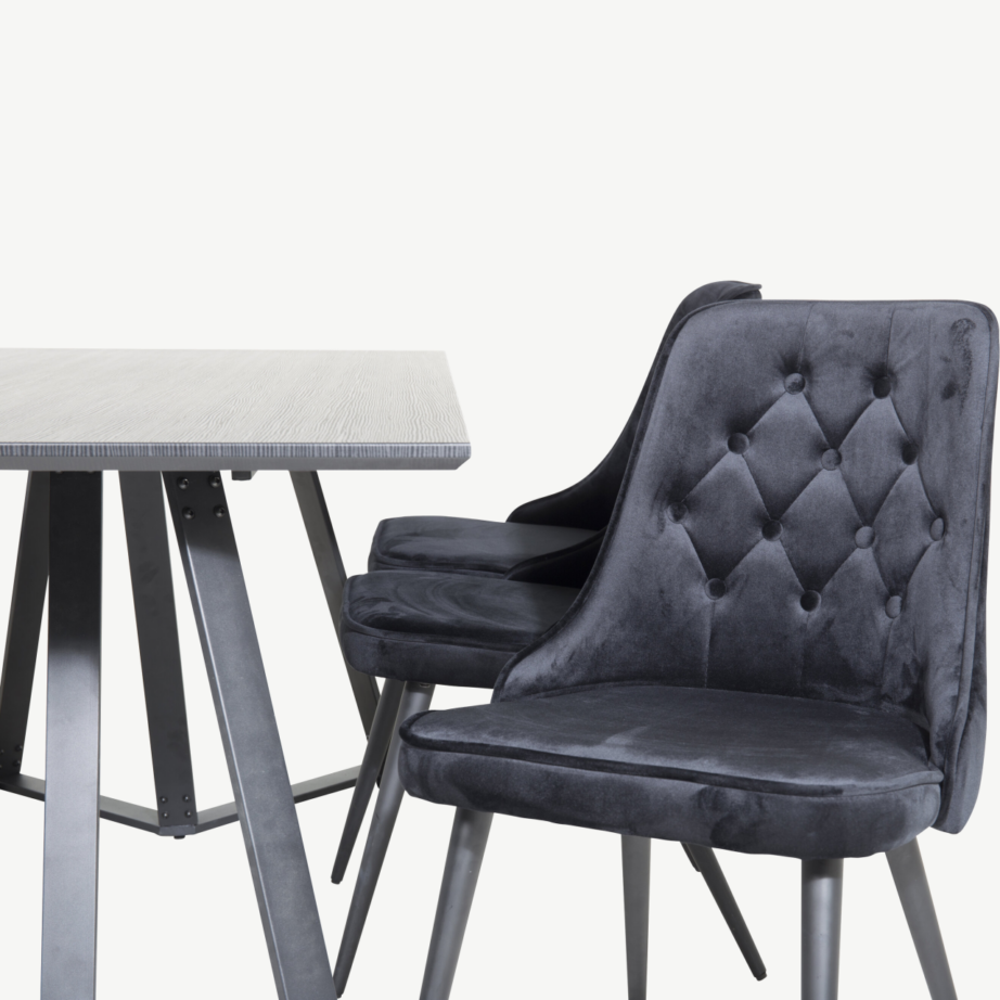 Marina musta lauaplaadiga ristkülikukujuline söögilauakomplekt musta velvetkangaga toolidega, GR20240 – 3