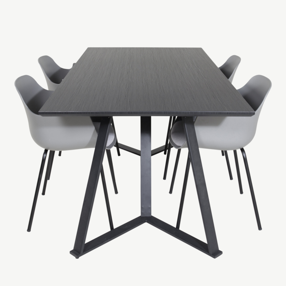 Kaasaegne söögigrupi komplekt Marina – must MDF-söögilaud ja hallid plastiktoolid, GR20248 – 2