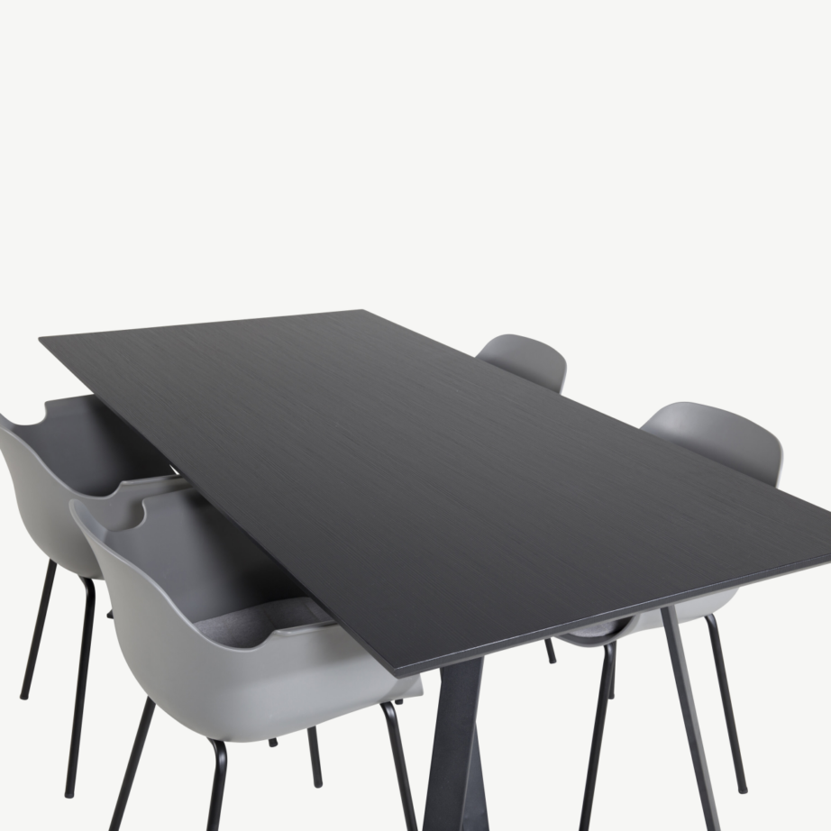 Kaasaegne söögigrupi komplekt Marina – must MDF-söögilaud ja hallid plastiktoolid, GR20248 – 4