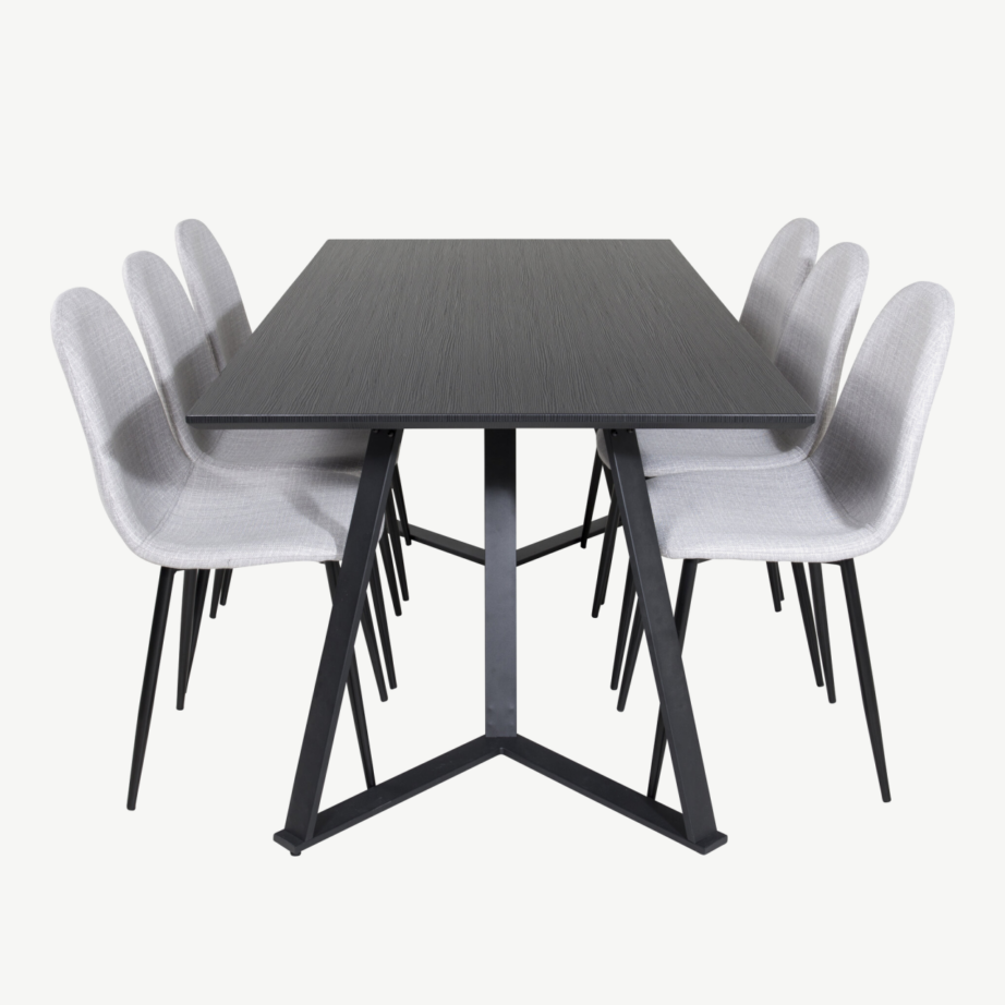 Marina must ristkülikukujuline söögilaud ja helehallide kangaga Polar toolid, GR20251 – 2