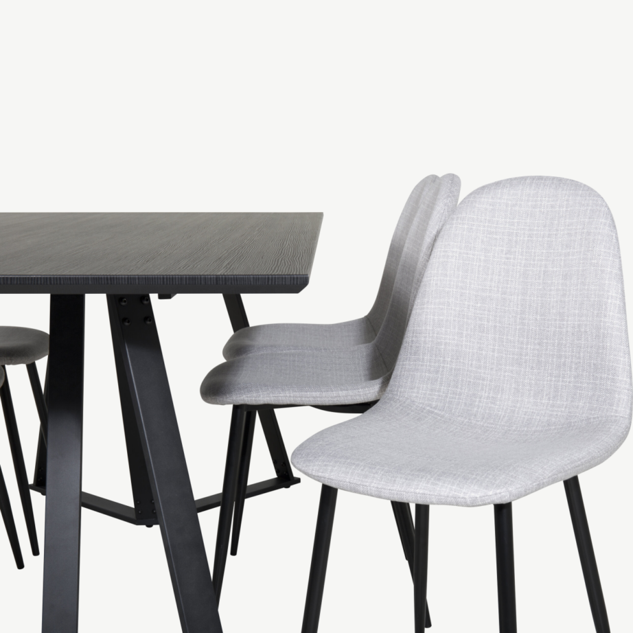 Marina must ristkülikukujuline söögilaud ja helehallide kangaga Polar toolid, GR20251 – 3