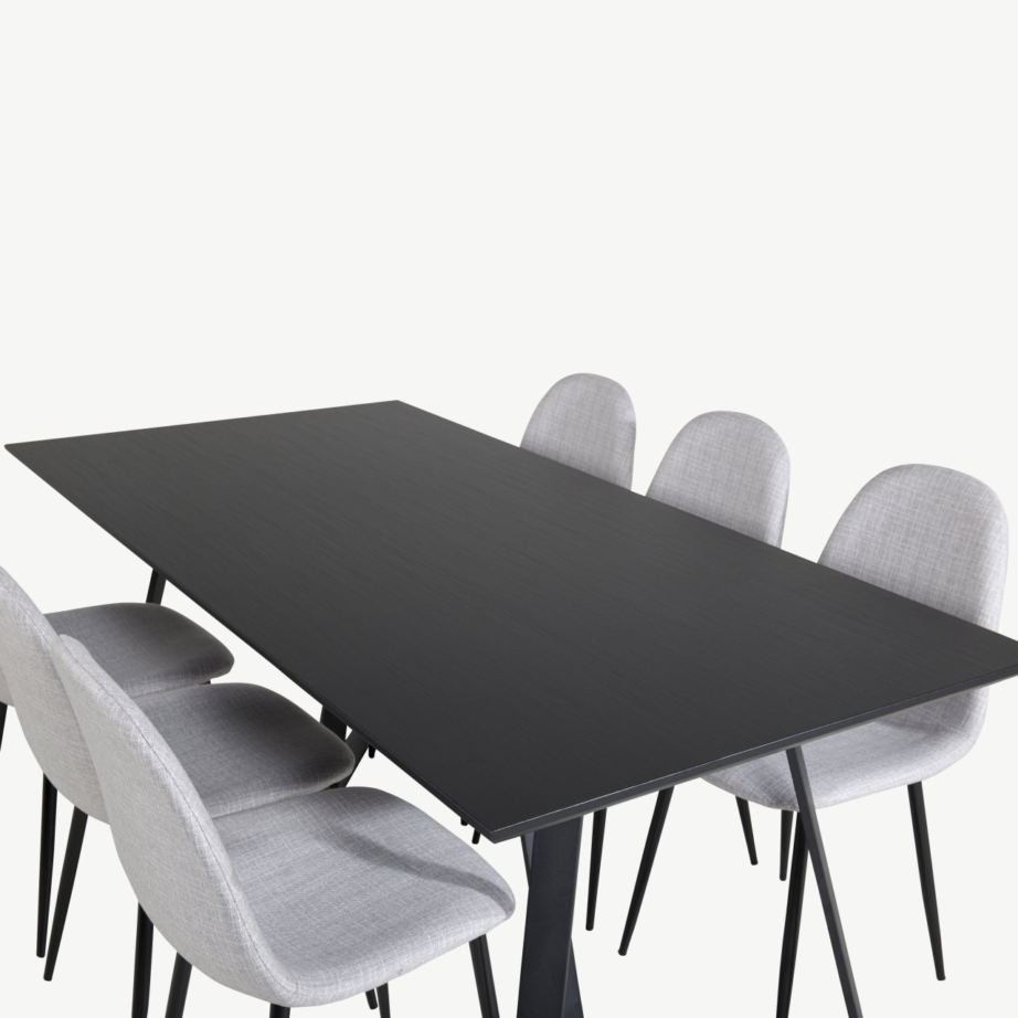 Marina must ristkülikukujuline söögilaud ja helehallide kangaga Polar toolid, GR20251 – 4