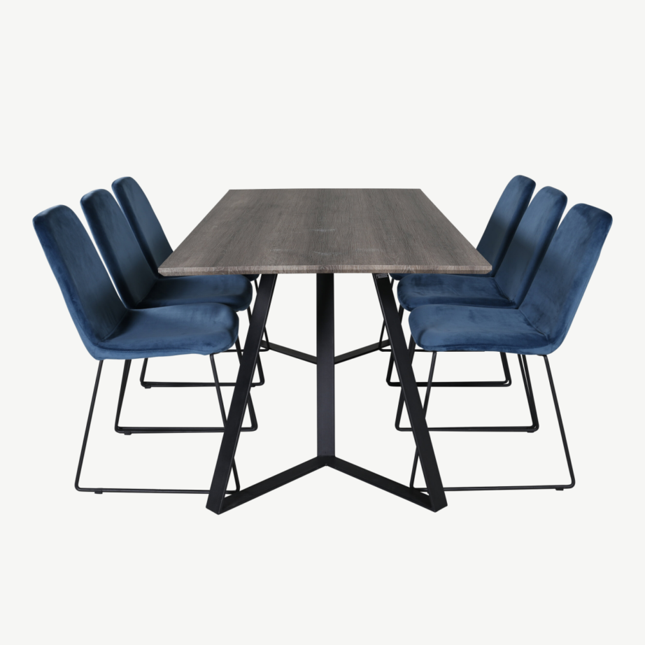 Marina hall söögilauakomplekt siniste samettoolidega, 6-kohaline, GR20254 – 2