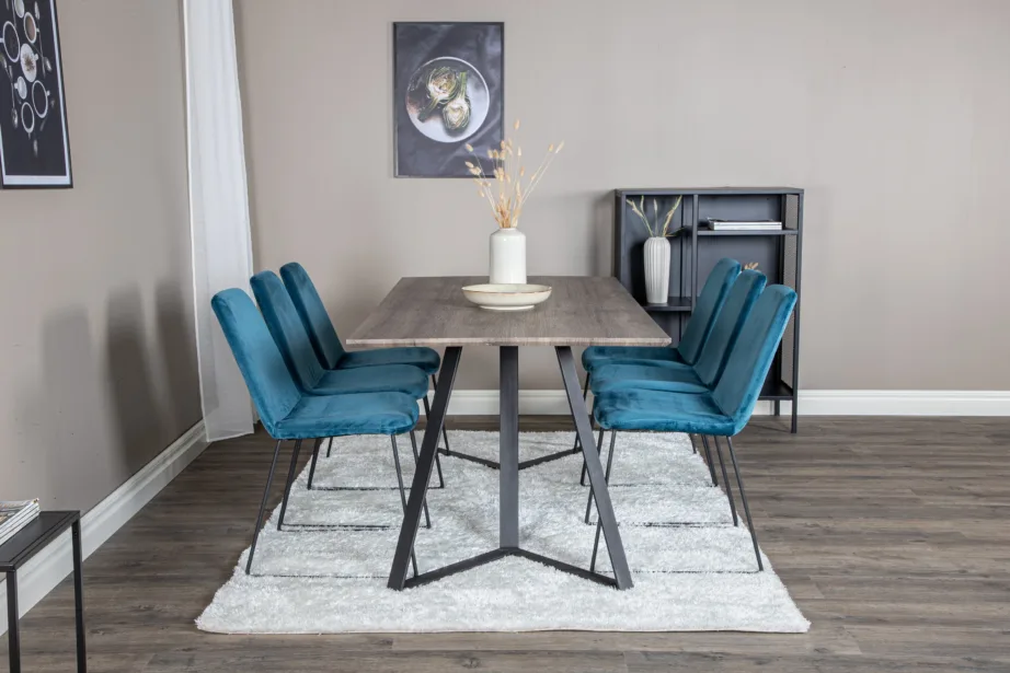 Marina hall söögilauakomplekt siniste samettoolidega, 6-kohaline, GR20254 – 5