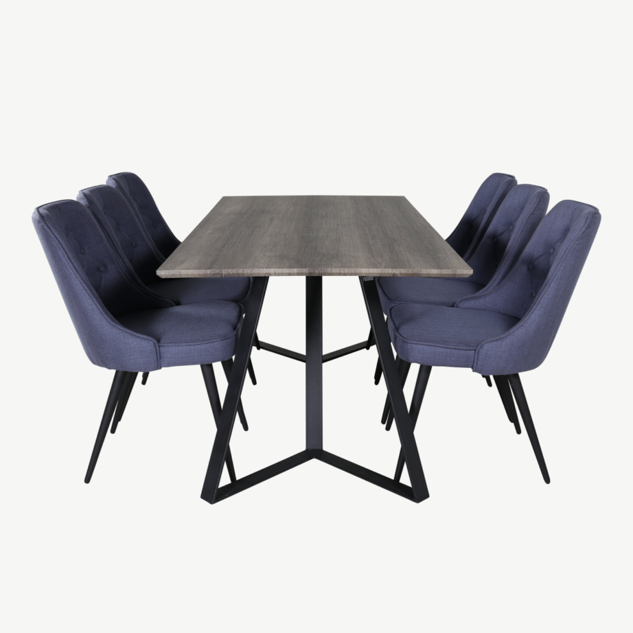 Marina söögikomplekt – hall ristkülikukujuline laud ja siniste polsterdatud toolidega, mustad metalljalad, GR20257 – 2