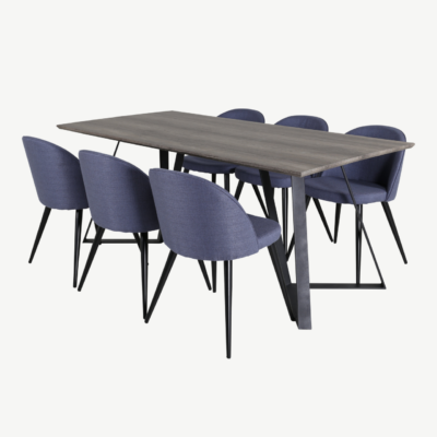 Marina hall söögilaud 6 sinise sametkangaga tooliga (MDF, must metallraam) - GR20258