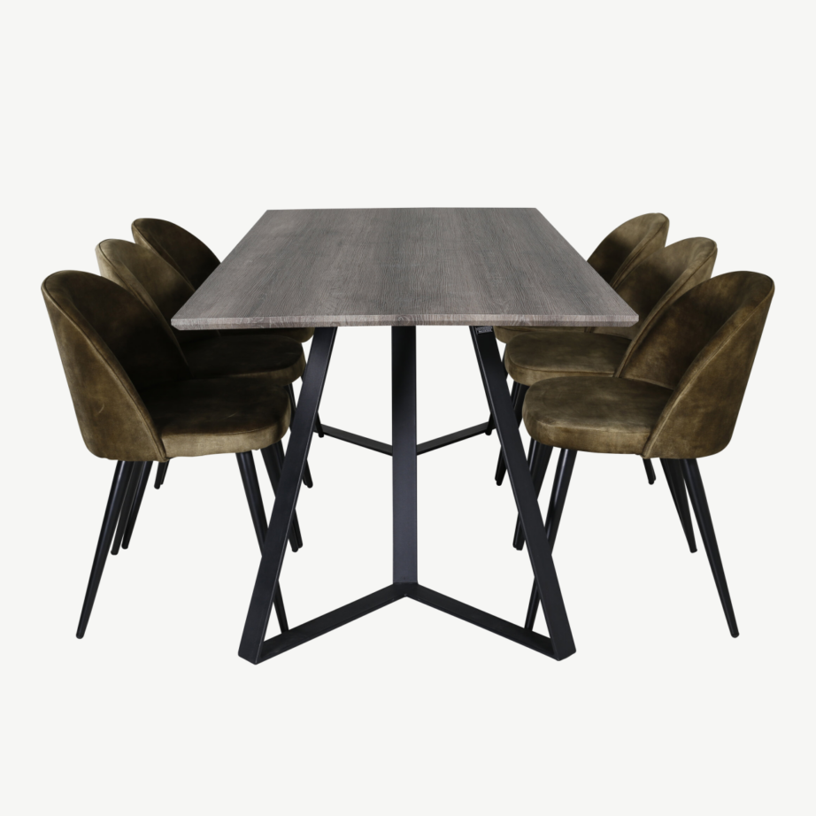 Marina ristkülikukujuline hall söögilaud samettoolidega, mustad metalljalad, GR20261 – 2