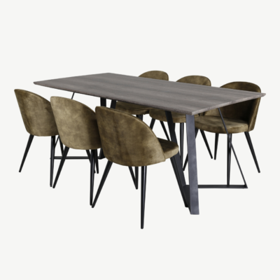 Marina ristkülikukujuline hall söögilaud samettoolidega, mustad metalljalad - GR20261