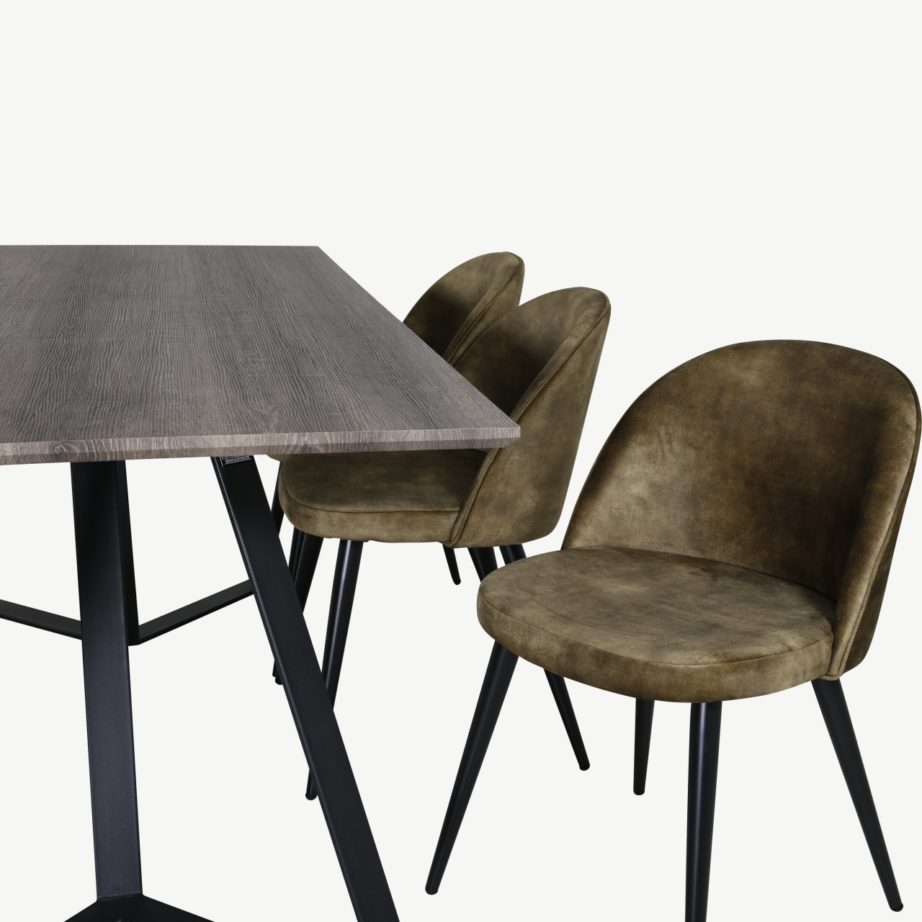 Marina ristkülikukujuline hall söögilaud samettoolidega, mustad metalljalad, GR20261 – 3