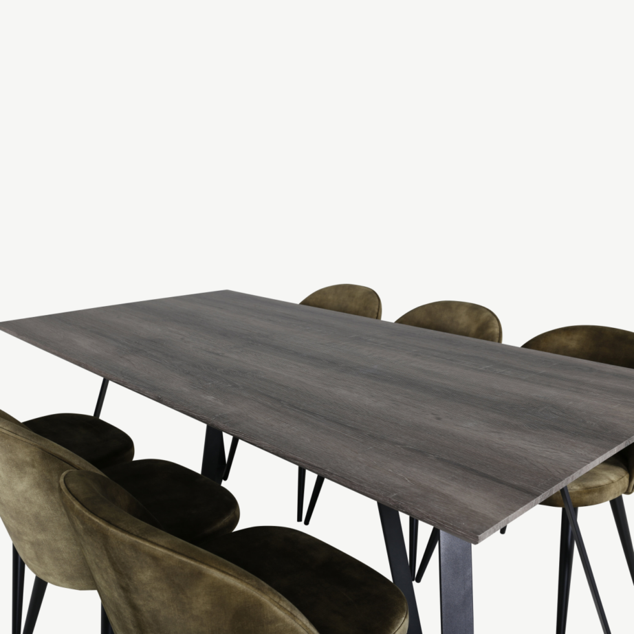 Marina ristkülikukujuline hall söögilaud samettoolidega, mustad metalljalad, GR20261 – 4