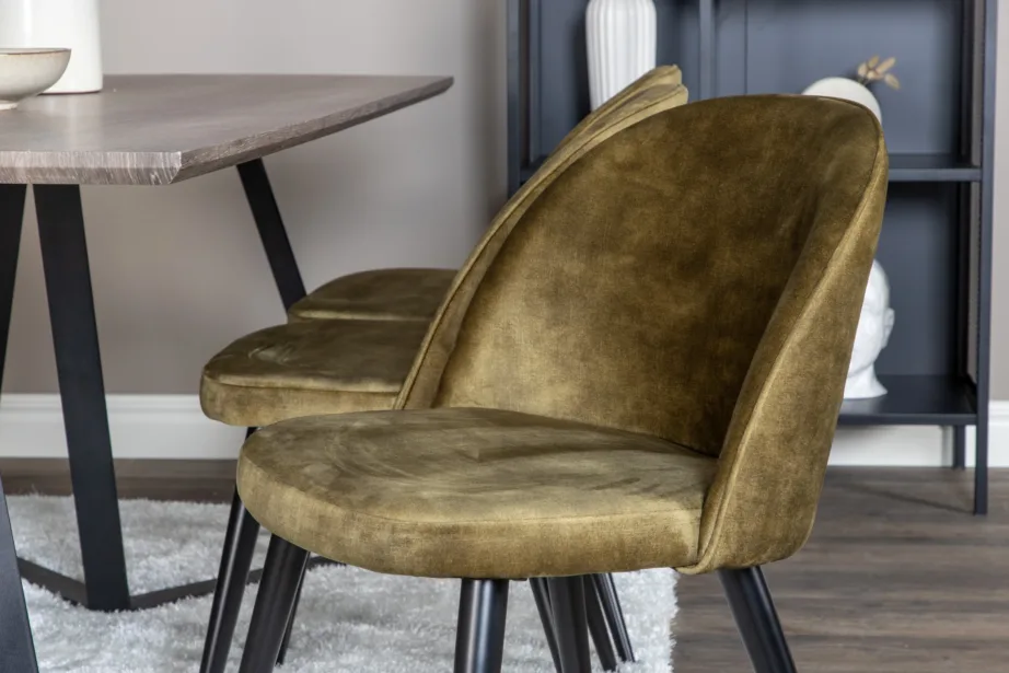 Marina ristkülikukujuline hall söögilaud samettoolidega, mustad metalljalad, GR20261 – 7