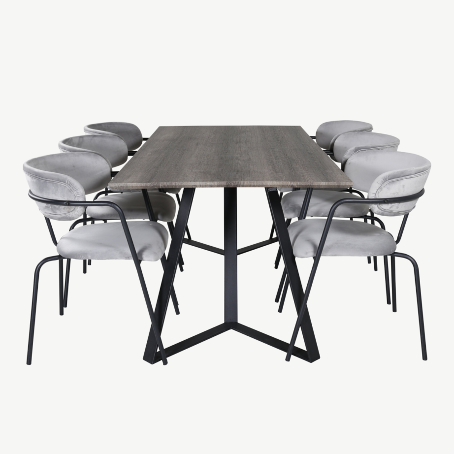 Hall söögitoakomplekt Marina – MDF-laud ja sametist toolid musta raamiga, GR20263 – 2